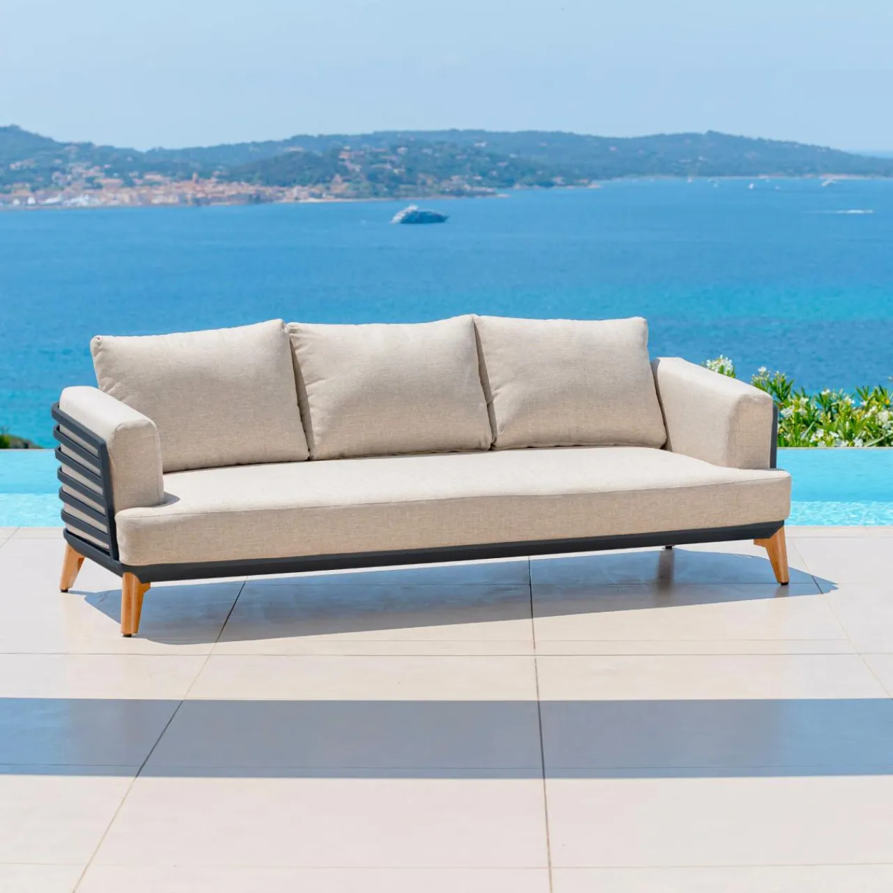 MOBELLIA Salon de jardin aluminium 5 places 4 pcs Monte Carlo Gris anthracite et taupe Anthracite - Taupe Clearance