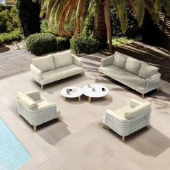 MOBELLIA Salon de jardin aluminium 7 places 6 pcs Monte Carlo Blanc et beige Blanc - Beige Discount