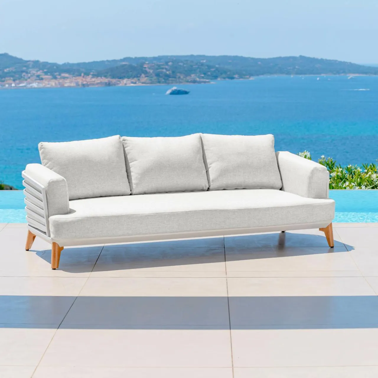 MOBELLIA Salon de jardin aluminium 7 places 6 pcs Monte Carlo Blanc et gris clair Blanc - Gris Clair Online