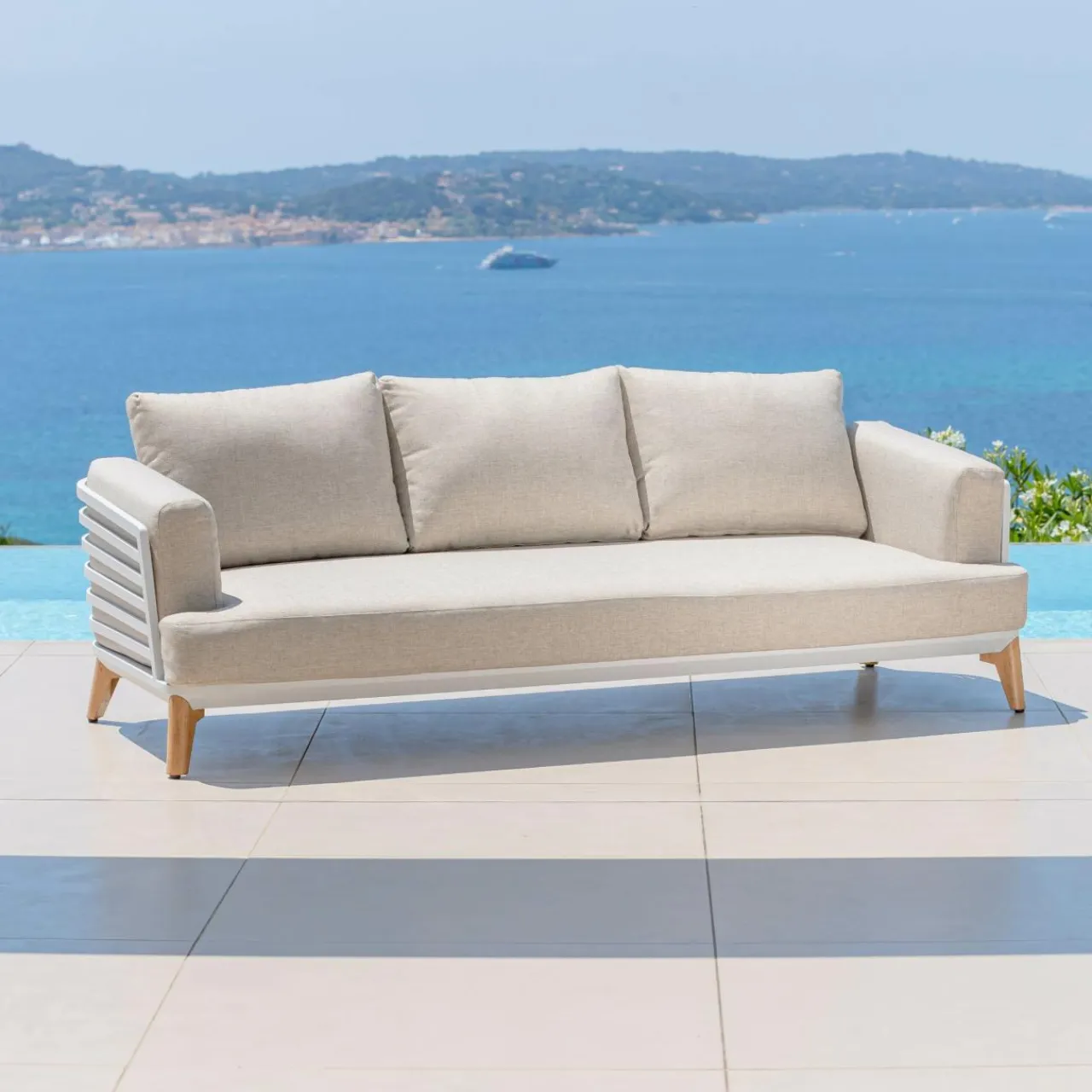 MOBELLIA Salon de jardin aluminium 7 places 6 pcs Monte Carlo Blanc et taupe Blanc - Taupe Best