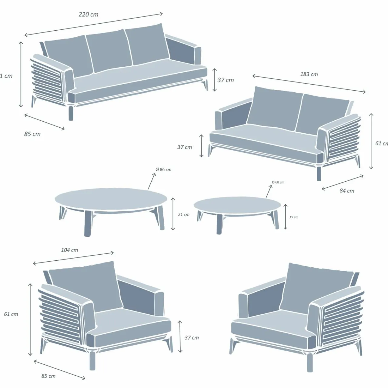 MOBELLIA Salon de jardin aluminium 7 places 6 pcs Monte Carlo Gris anthracite et beige Anthracite - Beige Hot