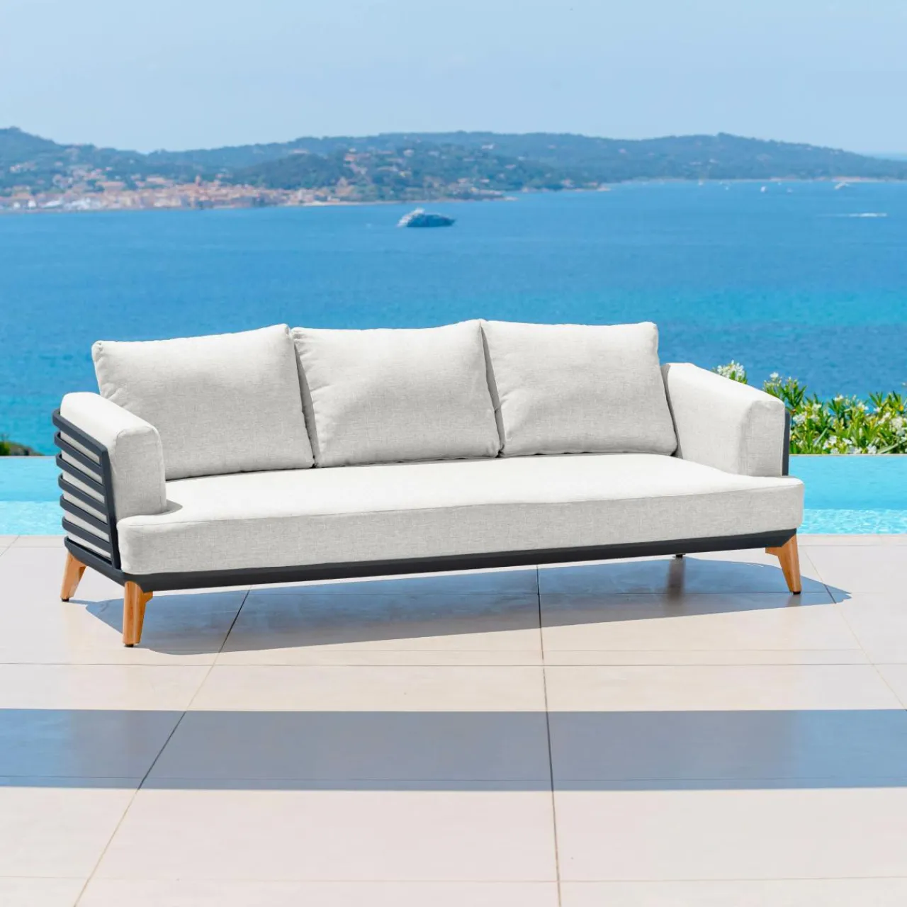 MOBELLIA Salon de jardin aluminium 7 places 6 pcs Monte Carlo Gris anthracite et gris clair Anthracite - Gris Clair Sale