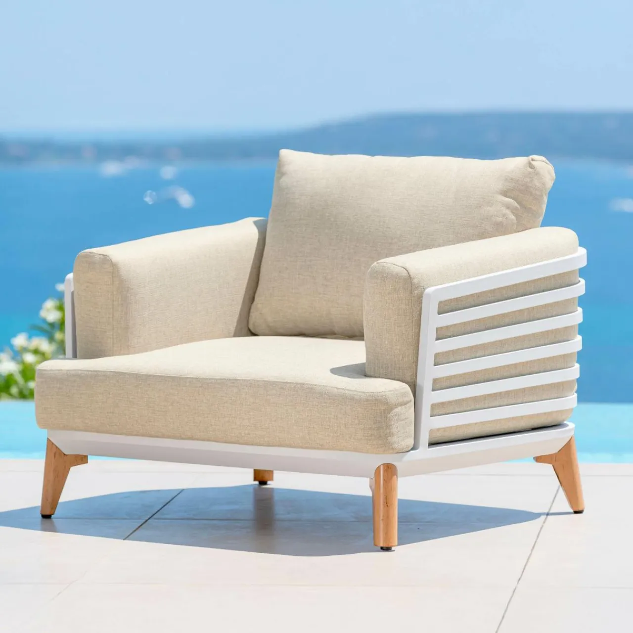 MOBELLIA Salon de jardin aluminium 8 places 6 pcs Monte Carlo Blanc et beige Blanc - Beige