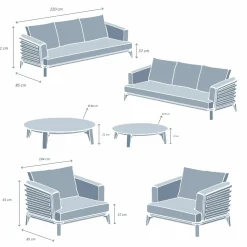 MOBELLIA Salon de jardin aluminium 8 places 6 pcs Monte Carlo Blanc et beige Blanc - Beige