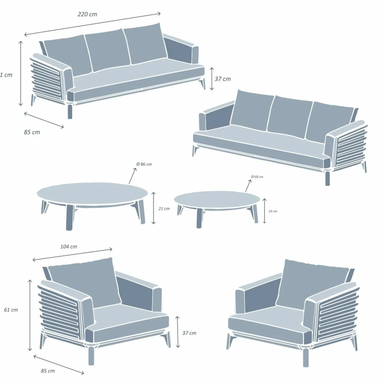 MOBELLIA Salon de jardin aluminium 8 places 6 pcs Monte Carlo Blanc et beige Blanc - Beige