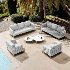 MOBELLIA Salon de jardin aluminium 8 places 6 pcs Monte Carlo Blanc et gris clair Blanc - Gris Clair