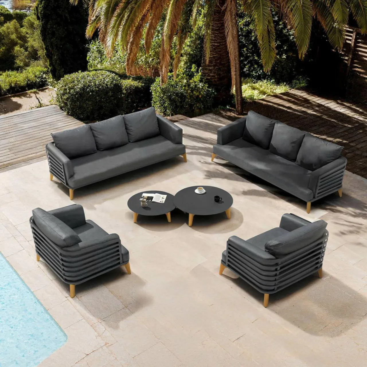 MOBELLIA Salon de jardin aluminium 8 places 6 pcs Monte Carlo Gris Anthracite Hot