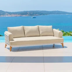 MOBELLIA Salon de jardin aluminium 9 places 12 pcs Monte Carlo Blanc et beige Blanc - Beige Best
