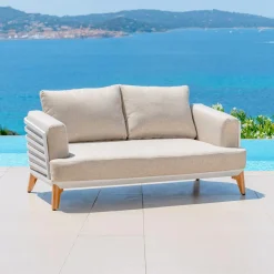MOBELLIA Salon de jardin aluminium 9 places 12 pcs Monte Carlo Blanc et taupe Blanc - Taupe New