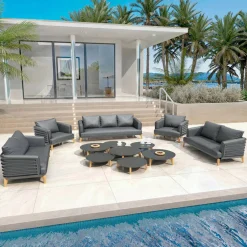 MOBELLIA Salon de jardin aluminium 9 places 12 pcs Monte Carlo Gris Anthracite Outlet