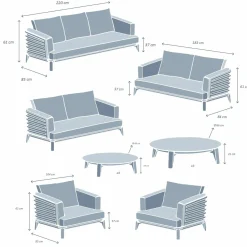 MOBELLIA Salon de jardin aluminium 9 places 12 pcs Monte Carlo Gris Anthracite Outlet