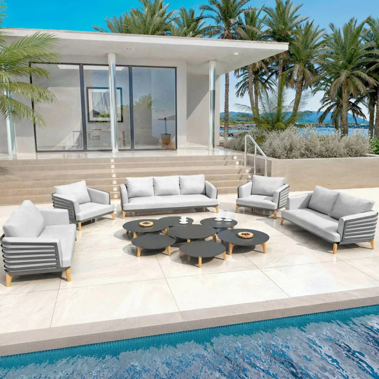 MOBELLIA Salon de jardin aluminium 9 places 12 pcs Monte Carlo Gris anthracite et gris clair Anthracite - Gris Clair