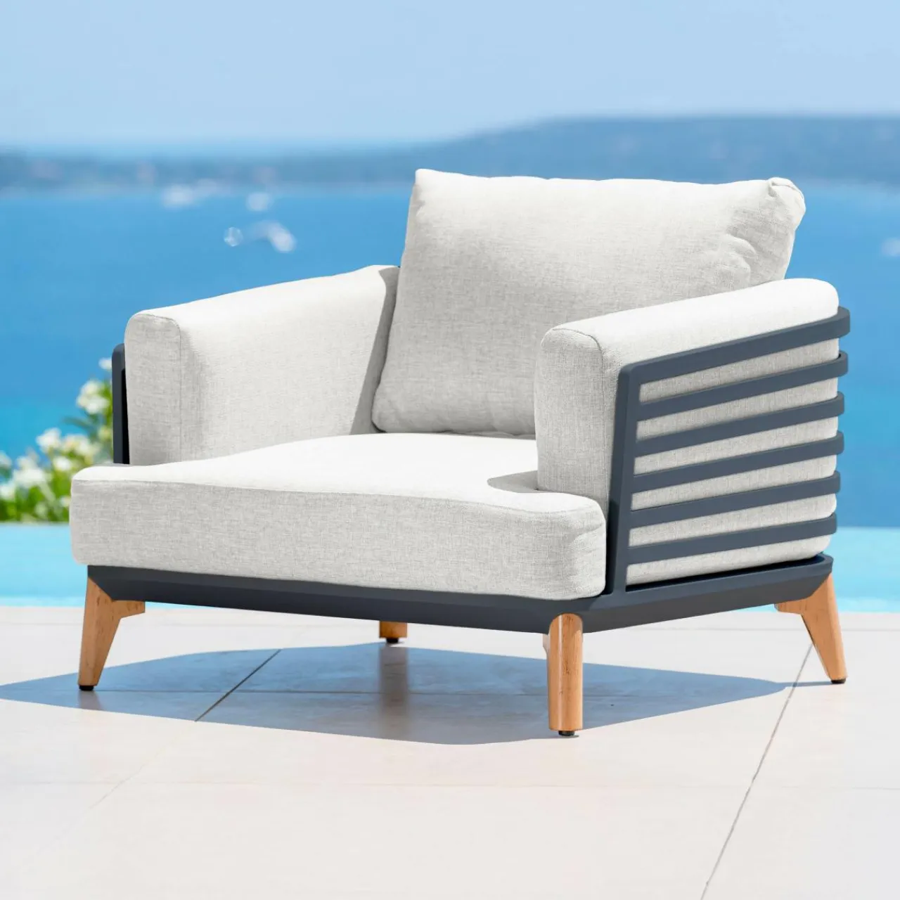 MOBELLIA Salon de jardin aluminium 9 places 12 pcs Monte Carlo Gris anthracite et gris clair Anthracite - Gris Clair