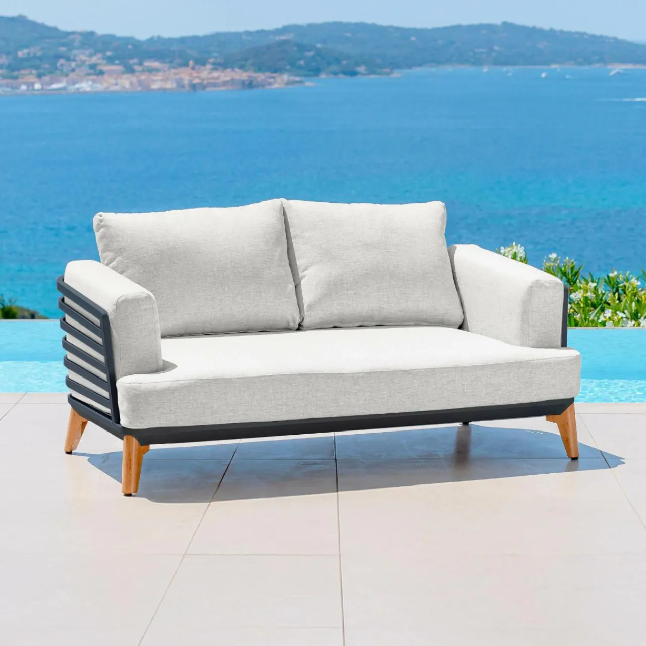 MOBELLIA Salon de jardin aluminium 9 places 12 pcs Monte Carlo Gris anthracite et gris clair Anthracite - Gris Clair