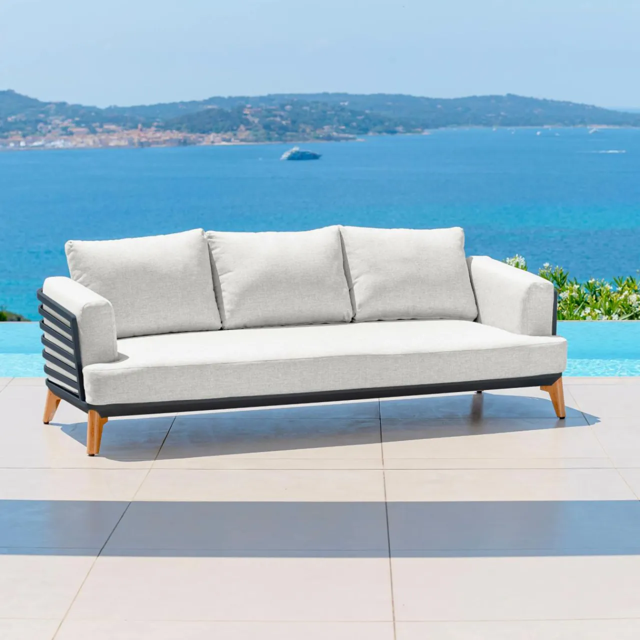 MOBELLIA Salon de jardin aluminium 9 places 12 pcs Monte Carlo Gris anthracite et gris clair Anthracite - Gris Clair
