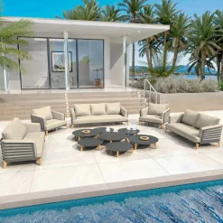 MOBELLIA Salon de jardin aluminium 9 places 12 pcs Monte Carlo Gris anthracite et taupe Anthracite - Taupe Hot