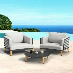 MOBELLIA Salon de jardin aluminium 2 places 3 pcs Monte Carlo Gris anthracite et gris clair Anthracite - Gris Clair Sale