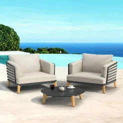 MOBELLIA Salon de jardin aluminium 2 places 3 pcs Monte Carlo Gris anthracite et taupe Anthracite - Taupe Clearance