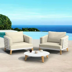 MOBELLIA Salon de jardin aluminium 2 places 3 pcs Monte Carlo Blanc et beige Blanc - Beige