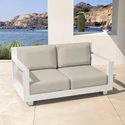 MOBELLIA Salon de jardin d'angle aluminium 10 places Elba Blanc et taupe Blanc - Taupe Hot