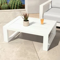 MOBELLIA Salon de jardin d'angle aluminium 10 places Elba Blanc et taupe Blanc - Taupe Hot