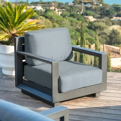 MOBELLIA Salon de jardin d'angle aluminium 10 places Elba Gris Anthracite Outlet