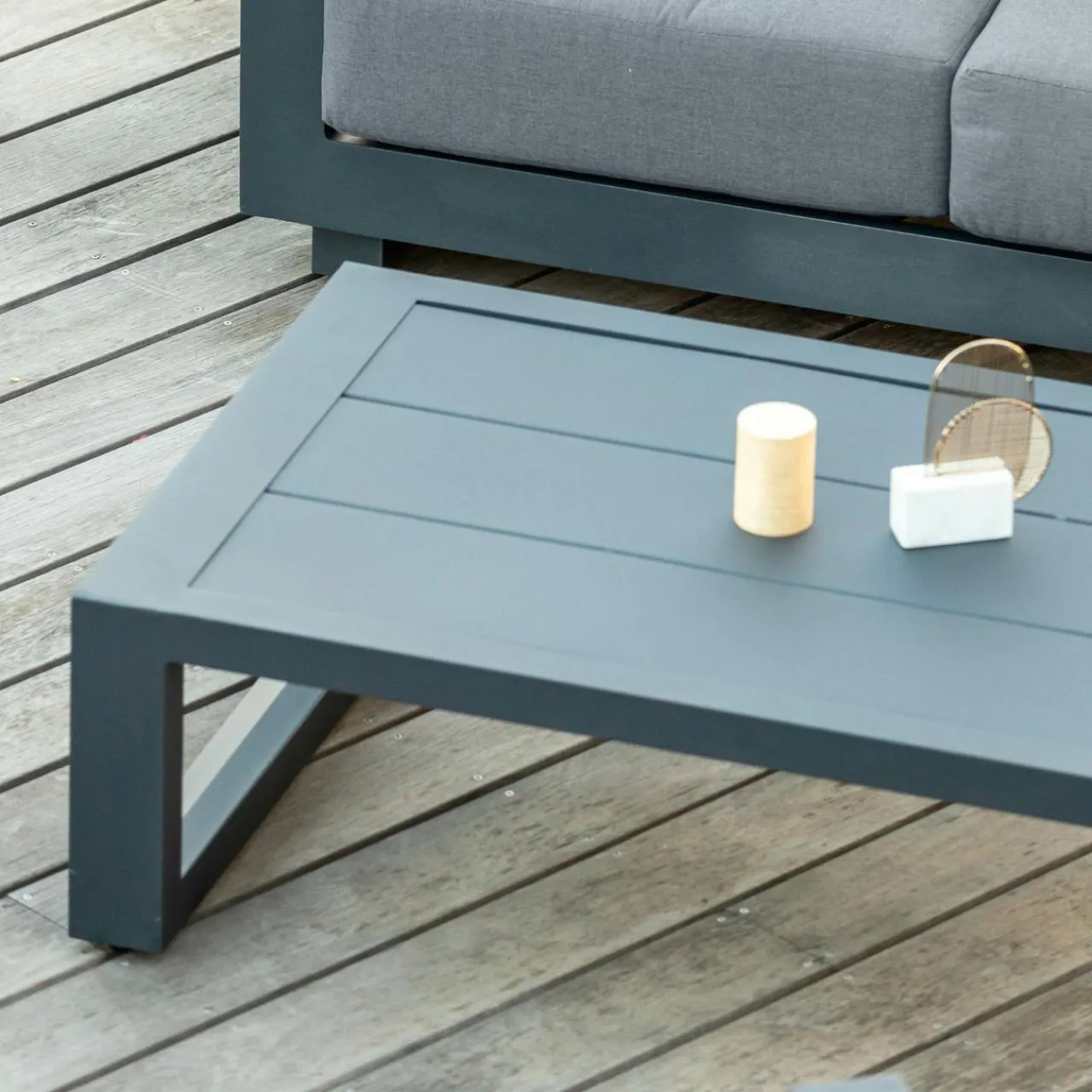 MOBELLIA Salon de jardin d'angle aluminium 10 places Elba Gris Anthracite Outlet