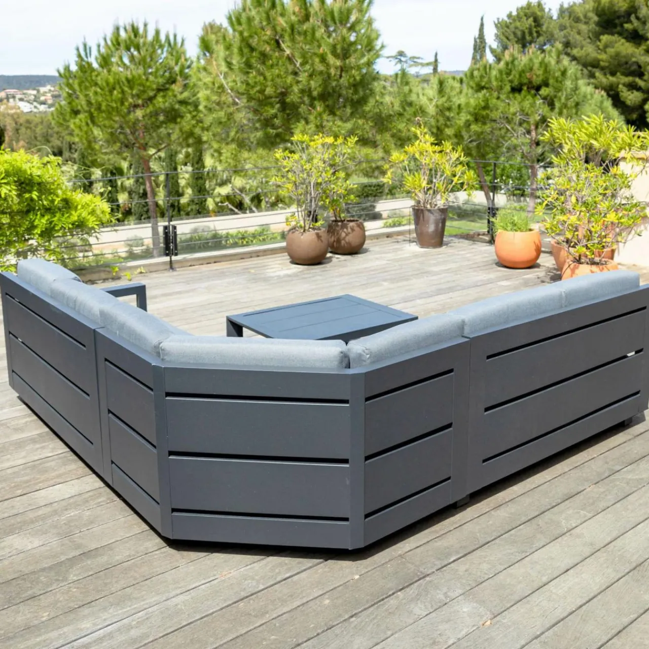 MOBELLIA Salon de jardin d'angle aluminium 5 places Elba Gris Anthracite Online
