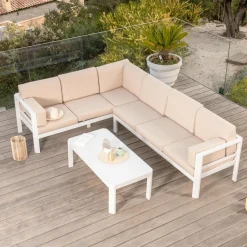 MOBELLIA Salon de jardin d'angle en aluminium 6 places Ostara et taupe Blanc Online