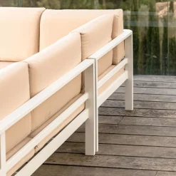 MOBELLIA Salon de jardin d'angle en aluminium 6 places Ostara et taupe Blanc Online