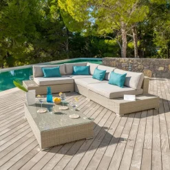 MOBELLIA Salon de jardin d'angle en résine tressée 5 places Palma Gris Tresse Gris - Gris Discount