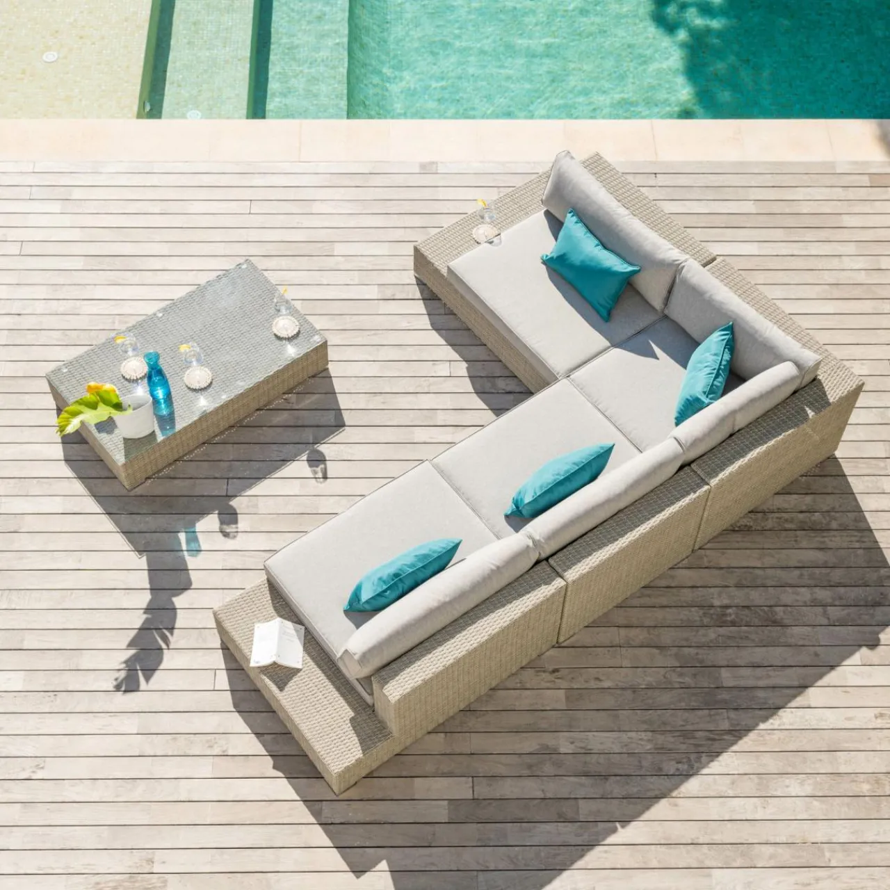 MOBELLIA Salon de jardin d'angle en résine tressée 5 places Palma Gris Tresse Gris - Gris Discount