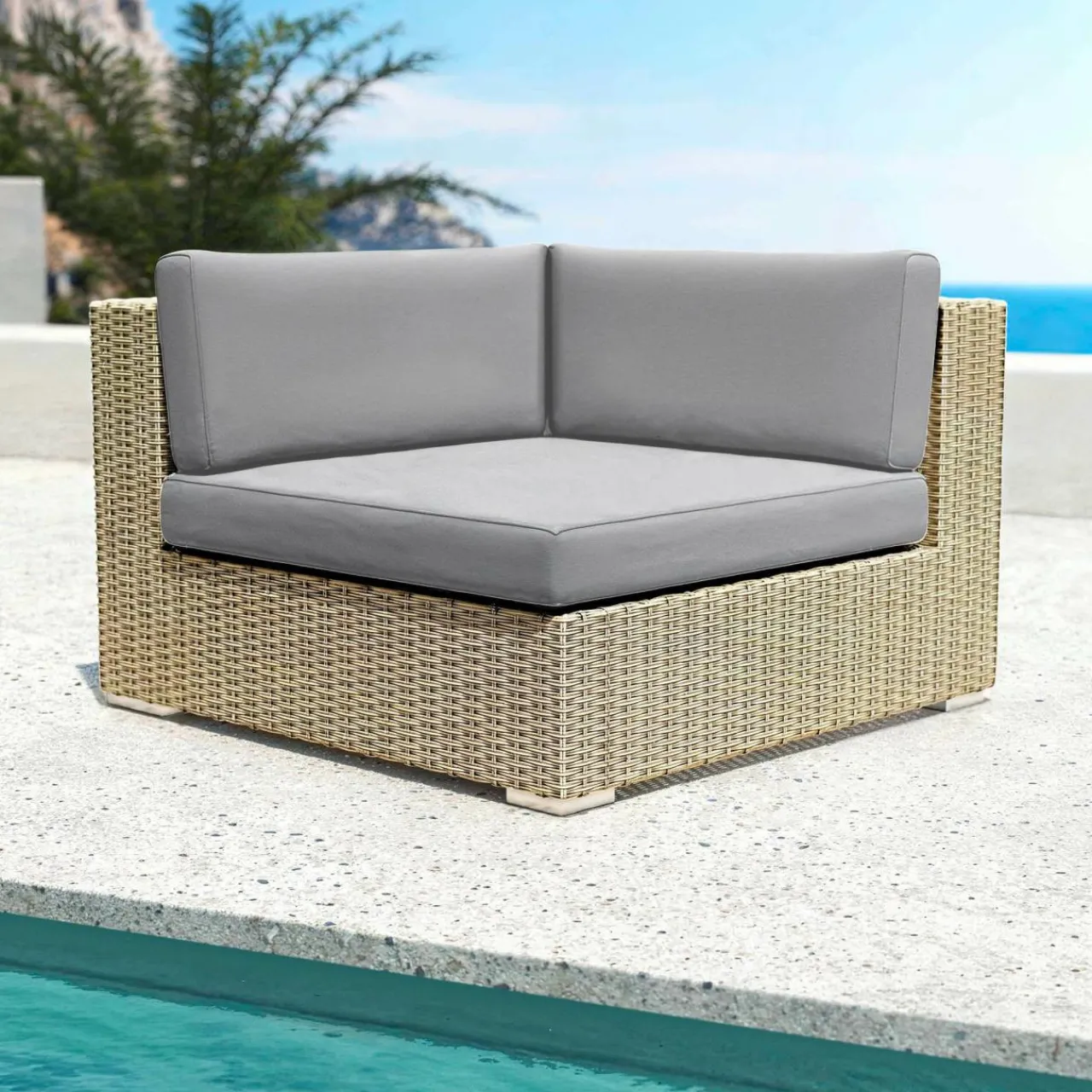 MOBELLIA Salon de jardin d'angle en résine tressée 5 places Palma Gris et anthracite Tressé Gris - Anthracite Discount