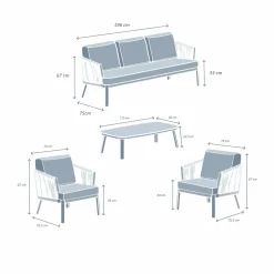 MOBELLIA Salon de jardin en aluminium 5 places 4 pcs Amalfi Blanc et taupe Blanc - Taupe Hot
