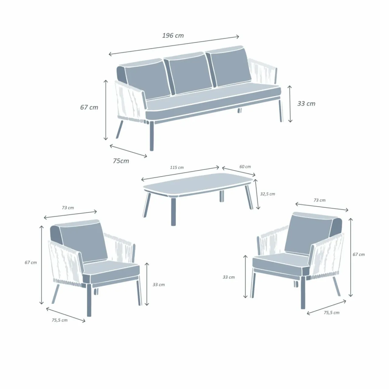 MOBELLIA Salon de jardin en aluminium 5 places 4 pcs Amalfi Blanc et taupe Blanc - Taupe Hot