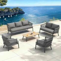 MOBELLIA Salon de jardin en aluminium 7 places 5 pcs Amalfi Gris Anthracite Online
