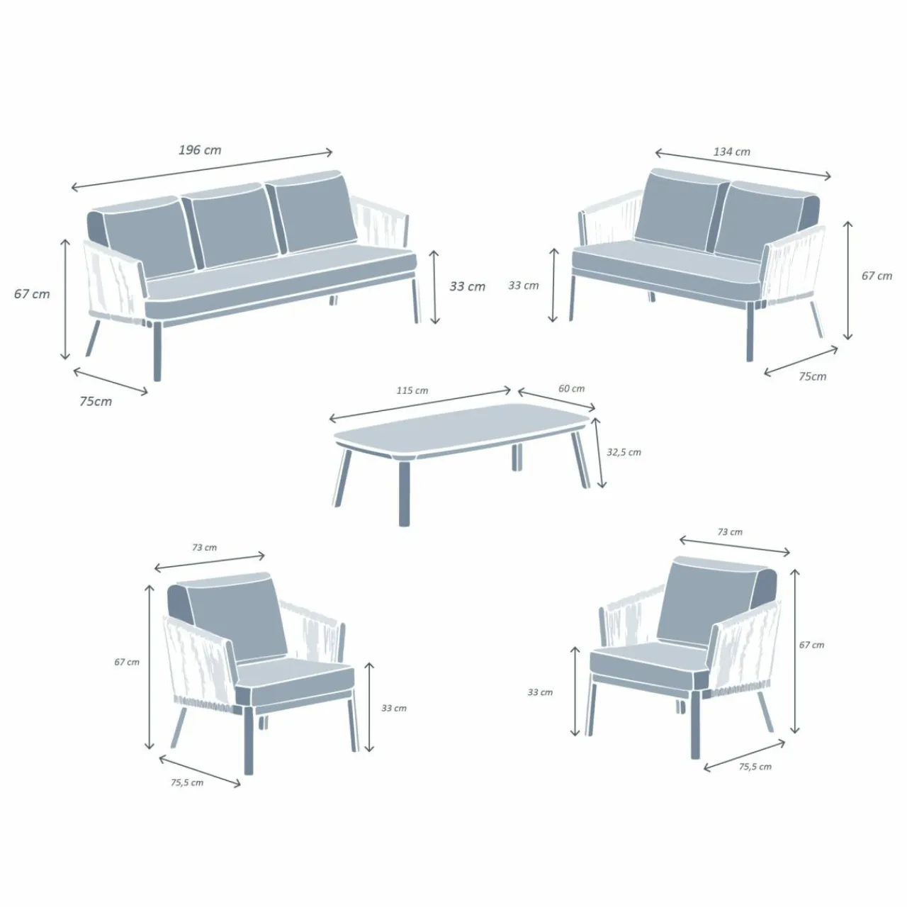 MOBELLIA Salon de jardin en aluminium 7 places 5 pcs Amalfi Gris Anthracite Online