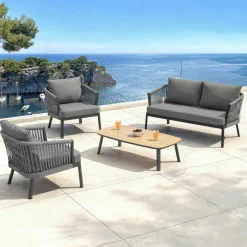 MOBELLIA Salon de jardin en aluminium 4 places 4 pcs Amalfi Gris Anthracite Outlet