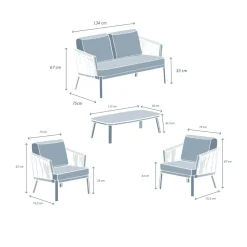 MOBELLIA Salon de jardin en aluminium 4 places 4 pcs Amalfi Gris Anthracite Outlet