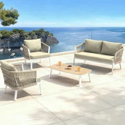 MOBELLIA Salon de jardin en aluminium 4 places 4 pcs Amalfi Blanc et beige Blanc - Beige Outlet