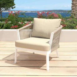 MOBELLIA Salon de jardin en aluminium 4 places 4 pcs Amalfi Blanc et beige Blanc - Beige Outlet