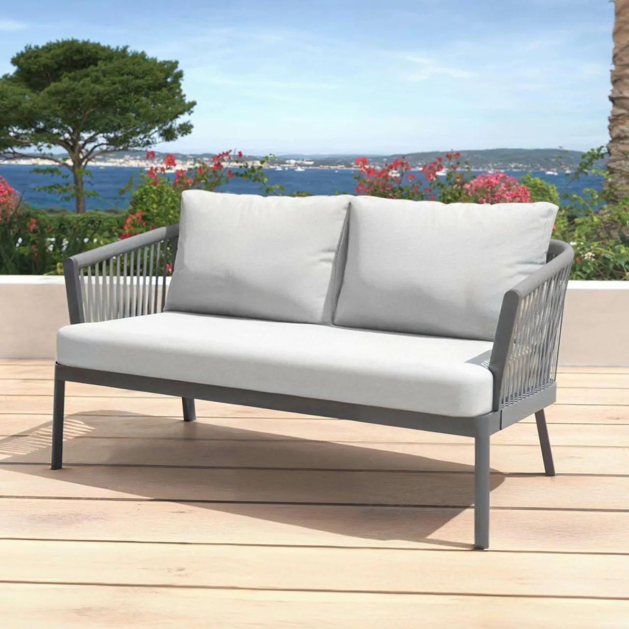 MOBELLIA Salon de jardin en aluminium 4 places 4 pcs Amalfi Gris anthracite et gris clair Anthracite - Gris Clair