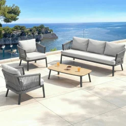 MOBELLIA Salon de jardin en aluminium 5 places 4 pcs Amalfi Gris anthracite et gris clair Anthracite - Gris Clair Sale