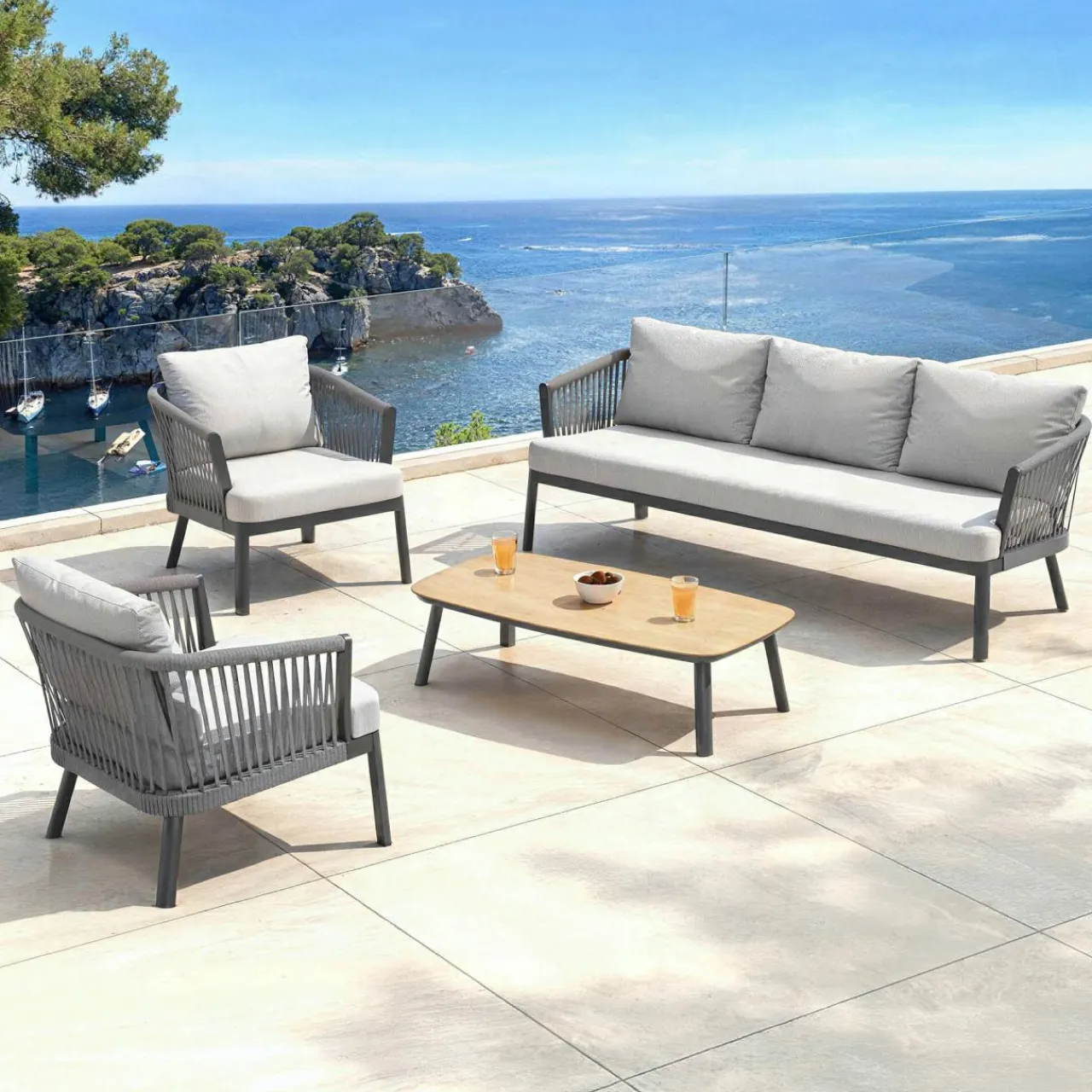 MOBELLIA Salon de jardin en aluminium 5 places 4 pcs Amalfi Gris anthracite et gris clair Anthracite - Gris Clair Sale