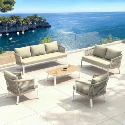 MOBELLIA Salon de jardin en aluminium 7 places 5 pcs Amalfi Blanc et beige Blanc - Beige Hot