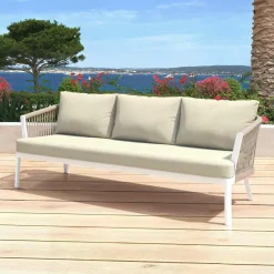 MOBELLIA Salon de jardin en aluminium 7 places 5 pcs Amalfi Blanc et beige Blanc - Beige Hot
