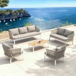 MOBELLIA Salon de jardin en aluminium 7 places 5 pcs Amalfi Blanc et taupe Blanc - Taupe Clearance