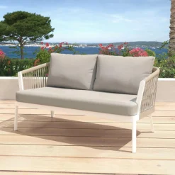 MOBELLIA Salon de jardin en aluminium 7 places 5 pcs Amalfi Blanc et taupe Blanc - Taupe Clearance