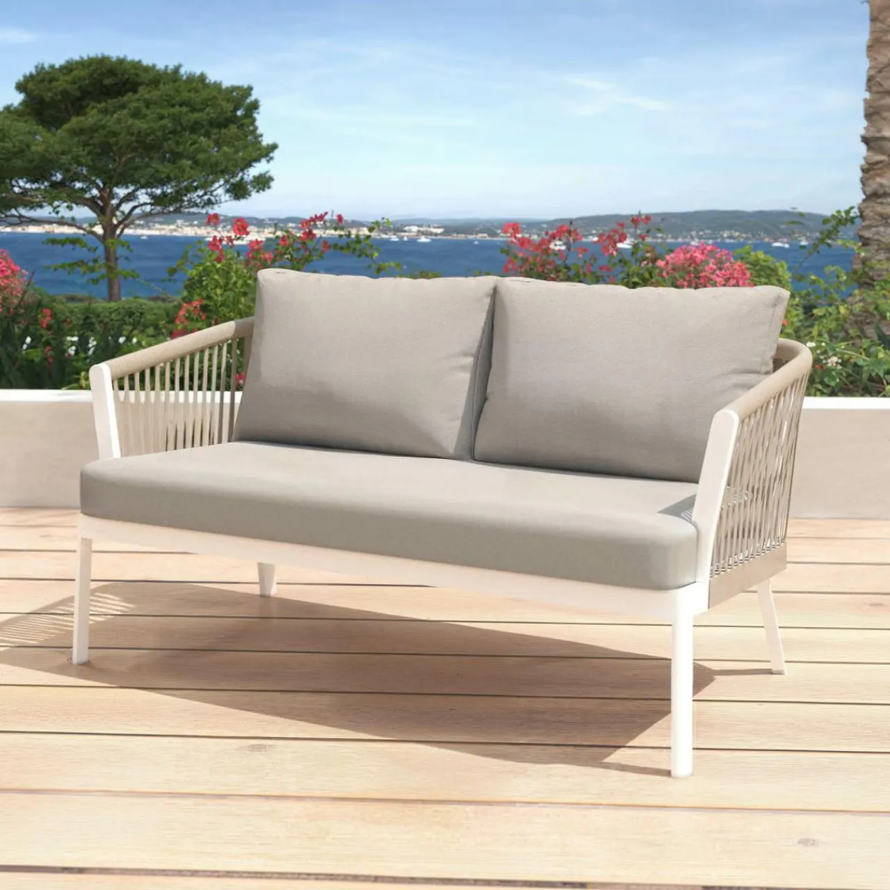 MOBELLIA Salon de jardin en aluminium 7 places 5 pcs Amalfi Blanc et taupe Blanc - Taupe Clearance