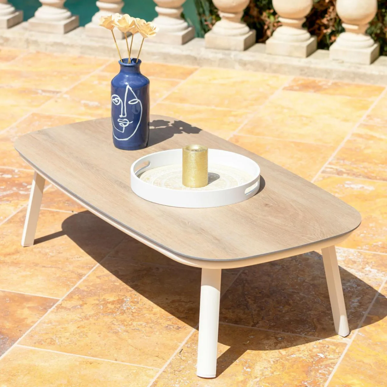MOBELLIA Salon de jardin en aluminium 7 places 5 pcs Amalfi Blanc et taupe Blanc - Taupe Clearance